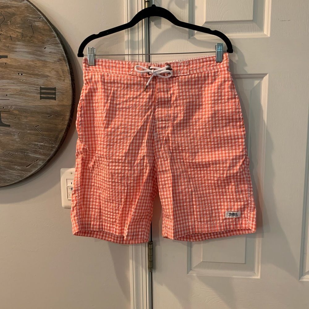 Trunks Surf & Swim Co. Coral Gingham Swim Trunks L